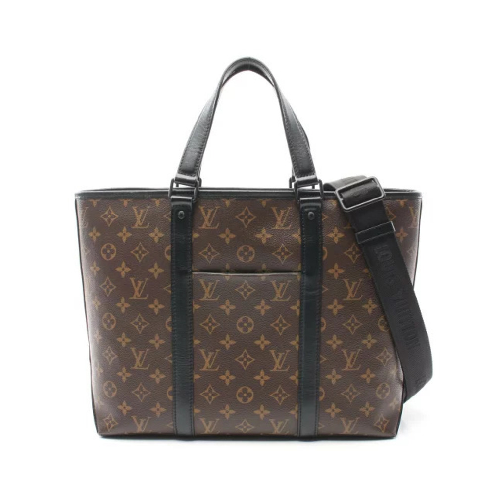 Louis Vuitton Weekend Tote Bag Canvas Leather Monogram Macassar Brown Black